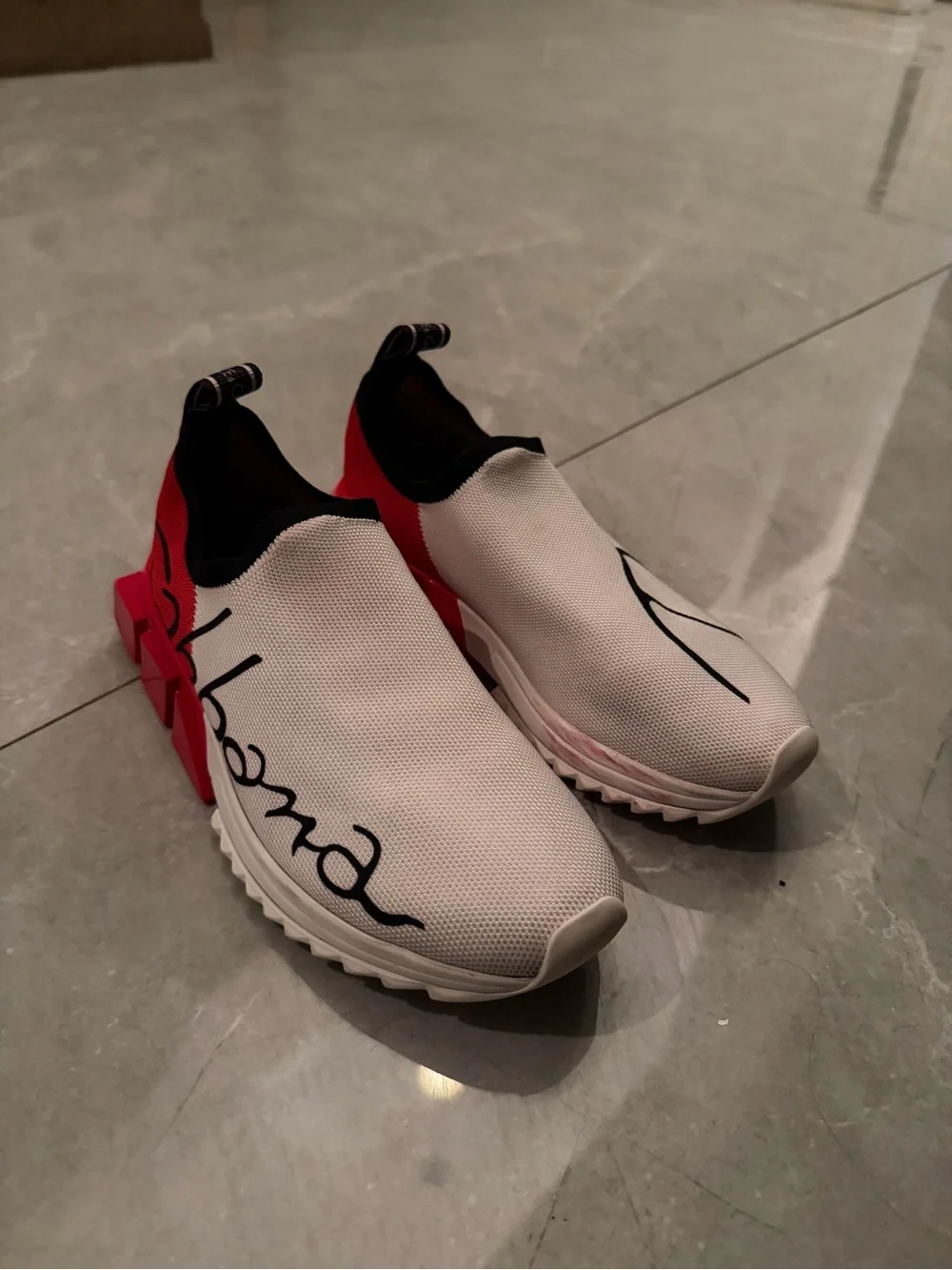 Dolce & Gabbana womenWhite and Red Slip-On Logo Sneakers